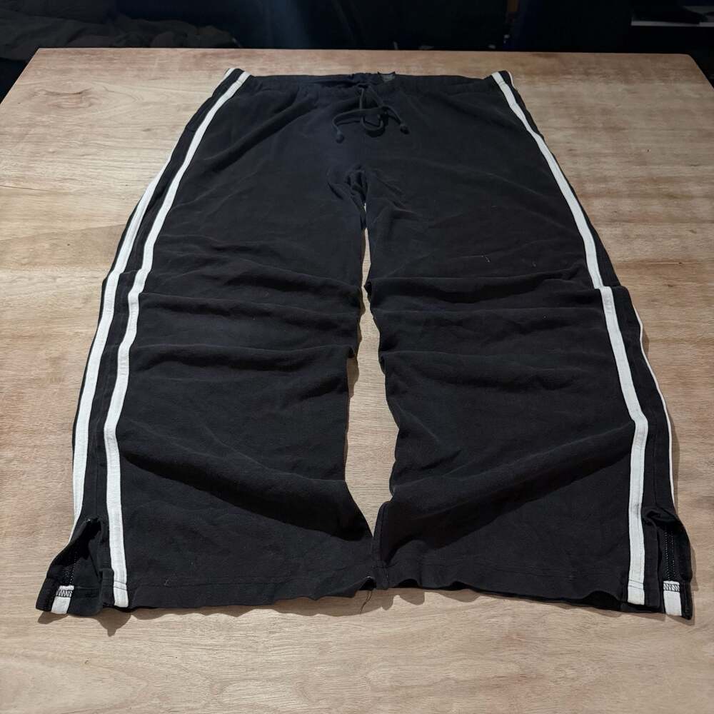 Route 66 Men's Large Y2K Style Black Wide Leg Track Pants Side Stripe Open Hem